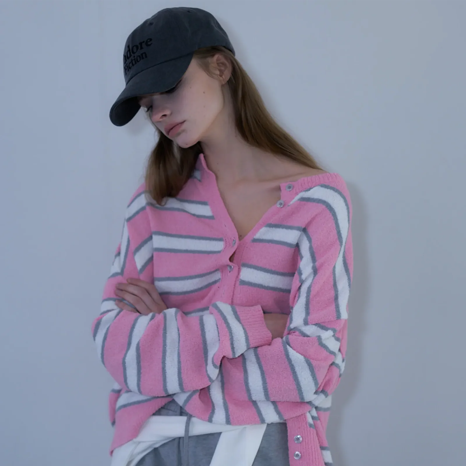 L23 OVERSIZED STRIPE CARDIGAN(PINK)