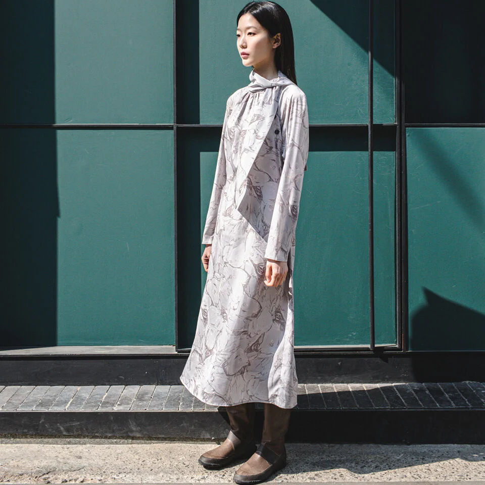 SS Unbal Scarf Gray Dress