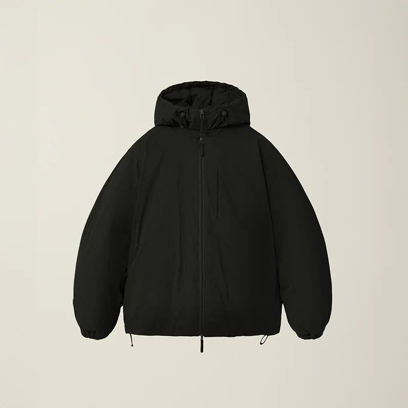 LAYERED HOODED ZIP PARKA BLACK