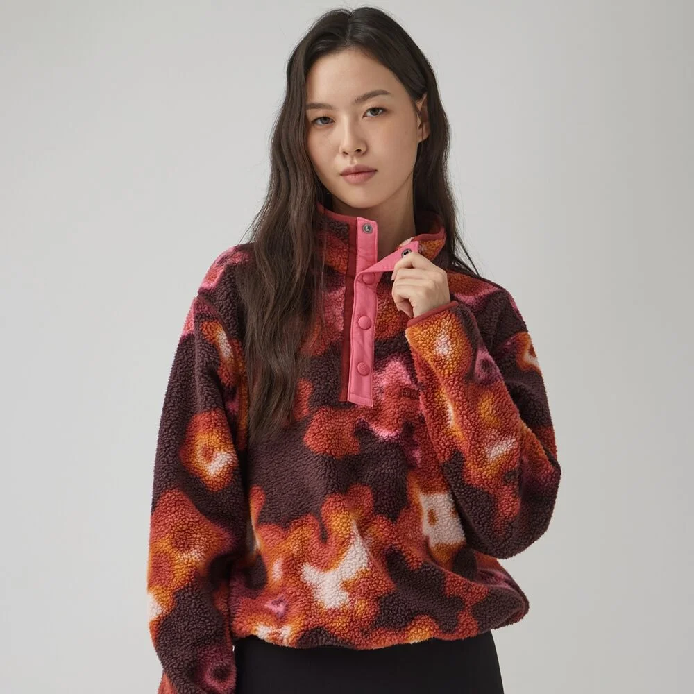 Columbia 女裝 Helvetia II 印花 Half Snap 搖粒絨 套頭 紅色 (C74AR5760632)