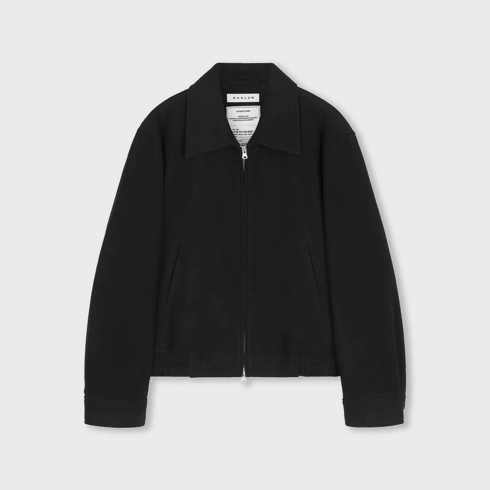 WOOL WIDE COLLAR HARRINGTON JACKET BLACK
