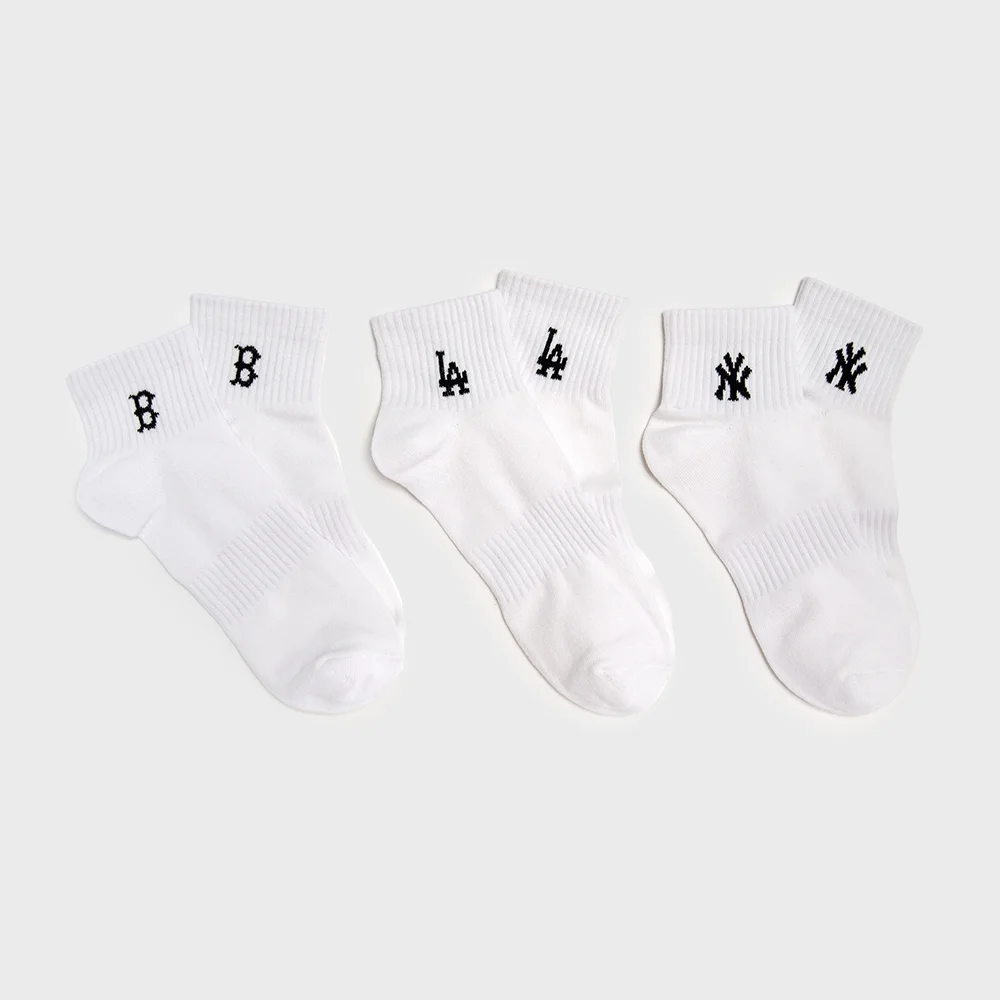 小 標誌 腳踝 襪 3雙套裝 MLB (White)
