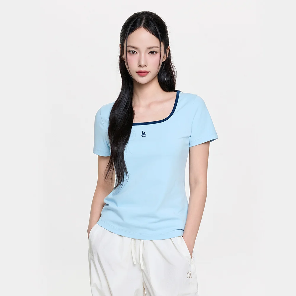 女裝 基本款 方領 修身版型 短袖 T恤 LA (Mg.Blue)