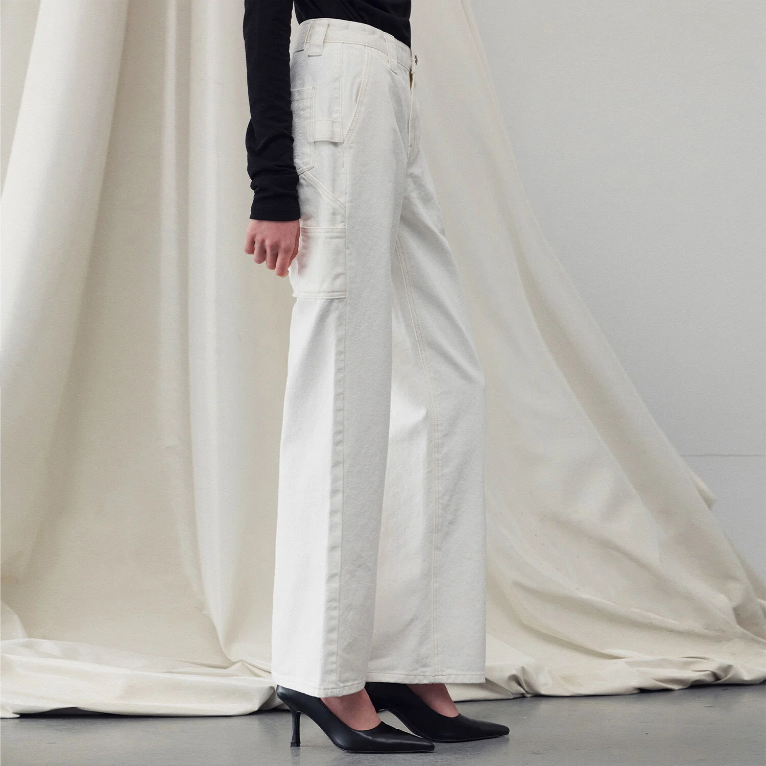 DENIM CARGO PANTS WHITE
