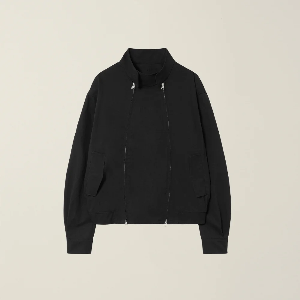 DOUBLE ZIP HARRINGTON JACKET BLACK