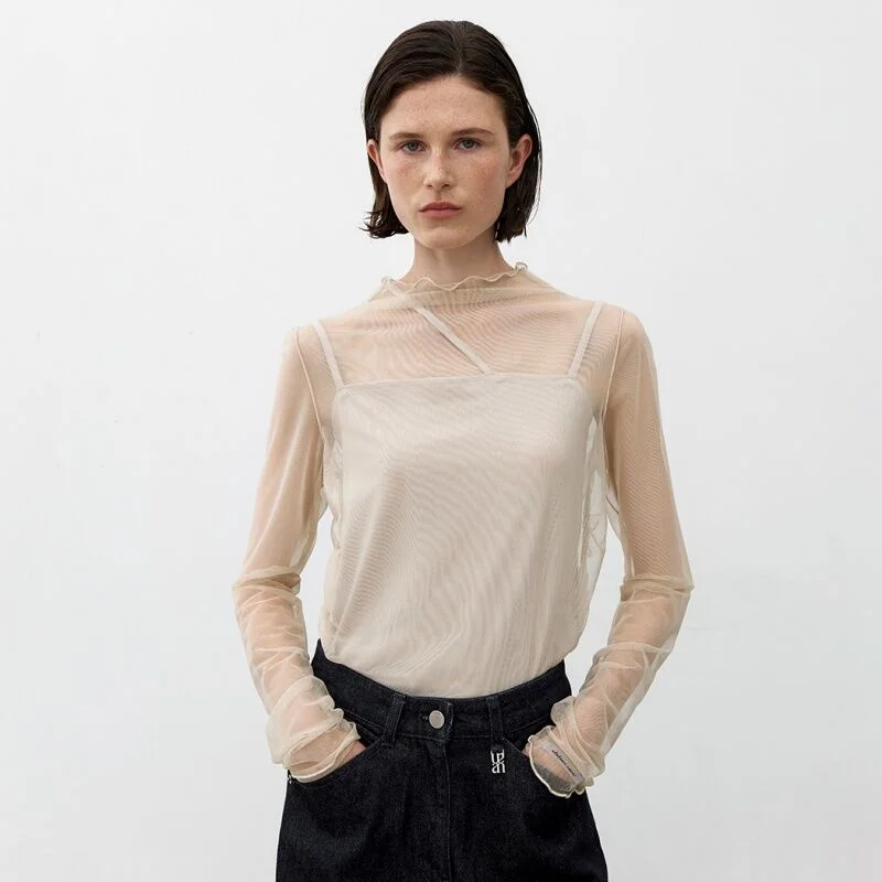 LAYERD SHIRRING SHEER TEE(BL-4290)_2Colors