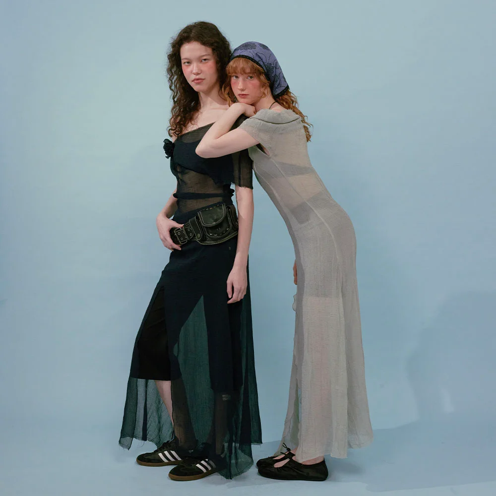 Wave Sheer Dress (Navy)