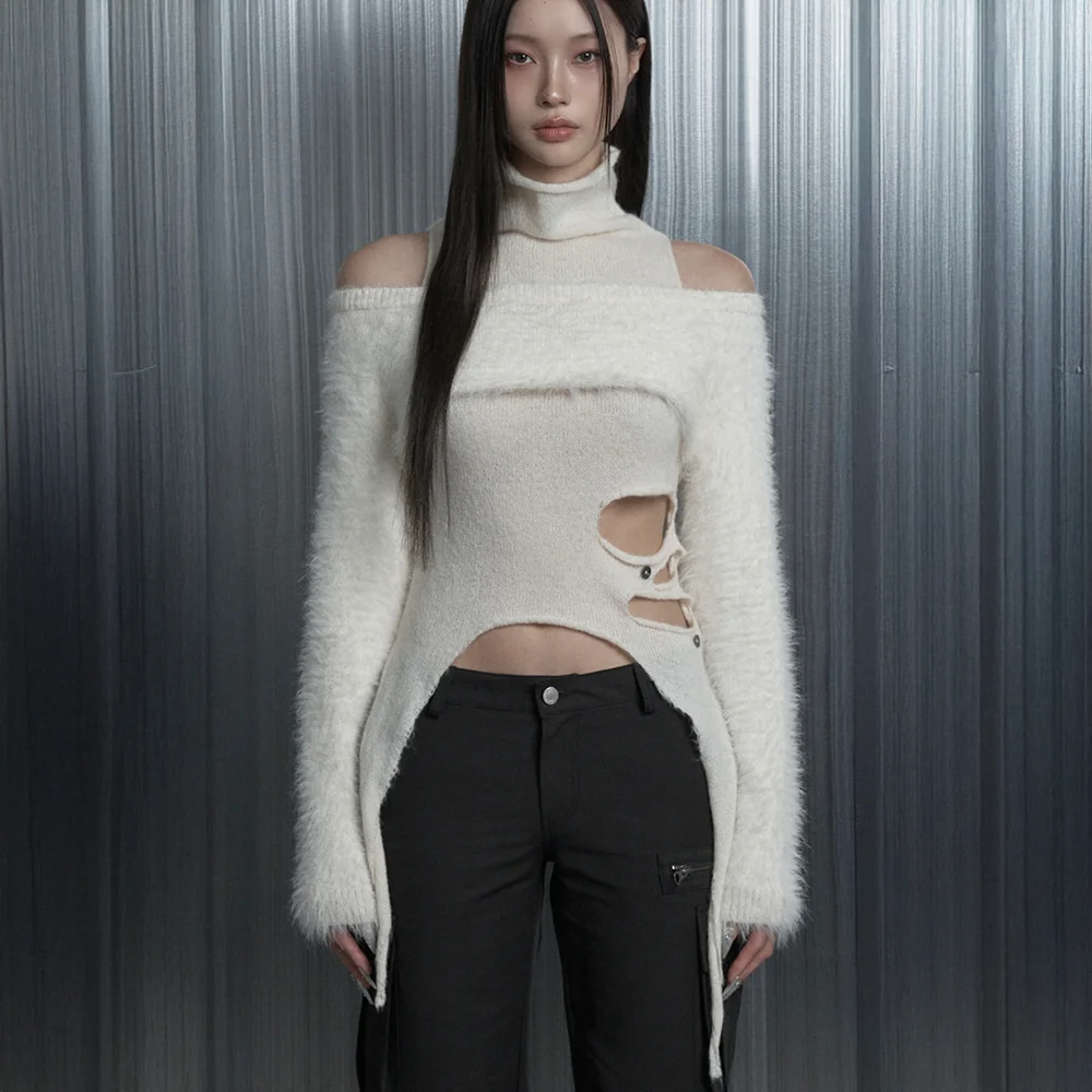 Cut-Out Halter Bolero Layered Knit Top Set (Ivory)