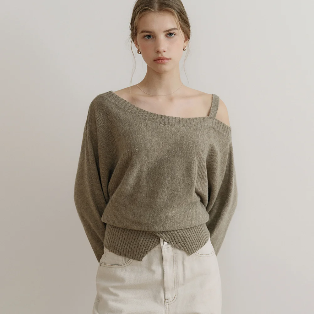 comos 1634 one-off shoulder strap knit (cocoa beige)