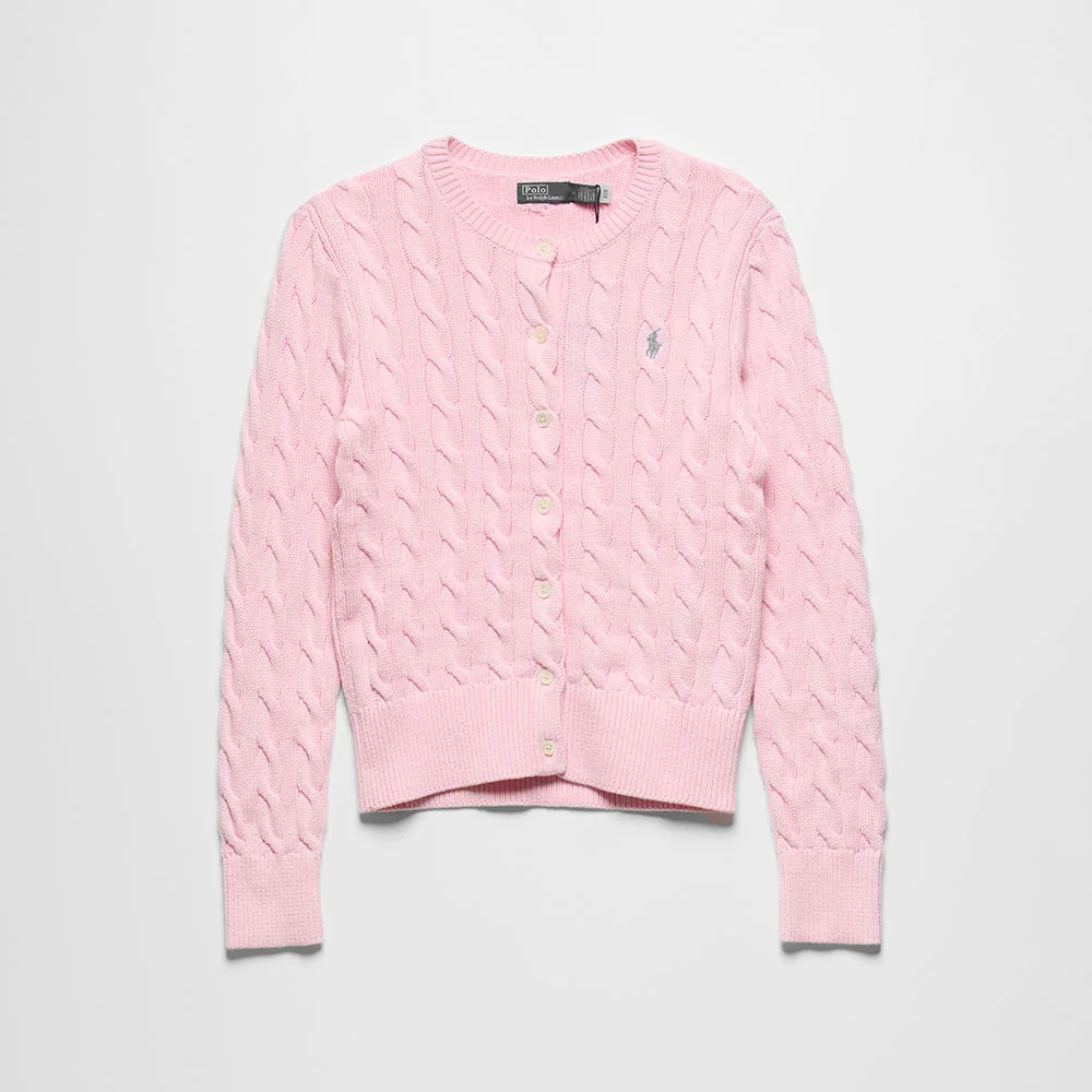 絞花 針織衫 純棉 圓領 開衫 (PINK)