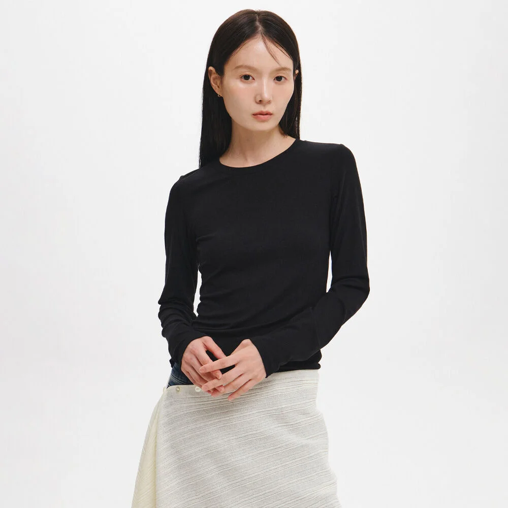 WOMAN 圓領 長袖 T恤_BLACK / GF3LTS504