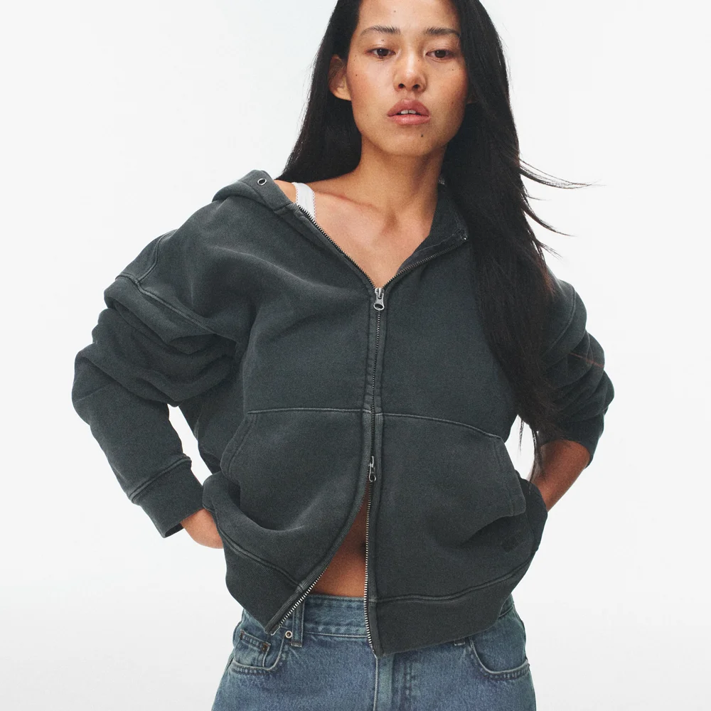 Dying hood zip-up (charcoal)